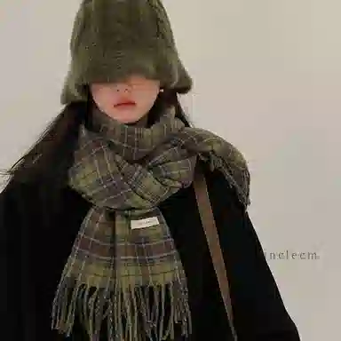 优幽兰 学生格子加厚保暖防风防寒护脖休闲 绒线围巾 男女同款情侣款