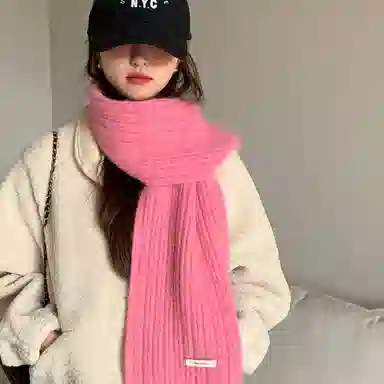 优幽兰 韩系氛围感保暖毛线针织软糯粉色时尚百搭纯色高级感秋冬季护颈防寒学生可爱闺蜜穿搭 聚酯纤维 绒线围巾 女款