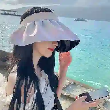 优幽兰 小众百搭时尚优雅渐变设计感夏季户外旅行潮流简约黑胶防紫外线甜美淑女发箍两用 聚酯纤维 防晒帽遮阳帽空顶帽太阳帽 女款