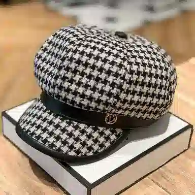 优幽兰 秋冬季百搭时尚韩版显脸小报童帽千鸟格图案英伦风防风防寒加厚保暖高级感韩系穿搭 贝雷帽 女款