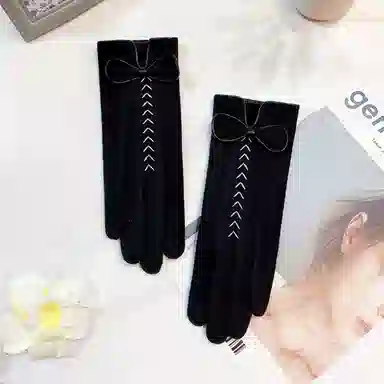 优幽兰 秋冬季电动车骑车设计感氛围感小众五指分指百搭时尚防风防寒通勤护手气质高级感穿搭 绒线手套 女款