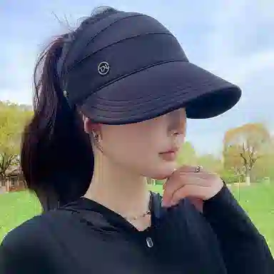 优幽兰 简约高级感大头围遮阳帽子夏季百搭时尚可挂口罩出游防紫外线舒适透气空顶帽可扎马尾太阳帽子小众 聚酯纤维 防晒帽 女款