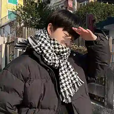 优幽兰 千鸟格 加厚防风防寒保暖护脖高级感 绒线围巾 男女同款情侣款 礼盒