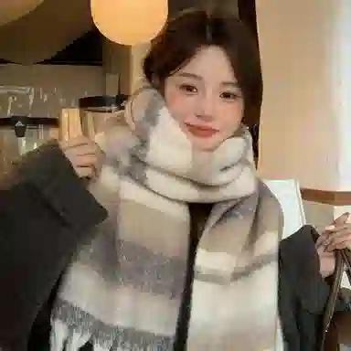 优幽兰 韩版高级感马海毛撞色流苏时尚百搭秋冬季加厚保暖美拉德氛围感学生休闲简约潮流穿搭 绒线围巾 女款