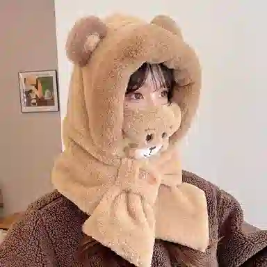 优幽兰 韩系可爱少女心冬季防寒女时尚百搭显脸小保暖骑车 聚酯纤维 斗篷帽 女款