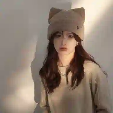 优幽兰 时尚百搭高级感加绒加厚毛绒帽韩系甜美可爱大头围显脸小毛线针织帽日系休闲简约纯色护耳保暖 聚酯纤维 绒线帽 女款