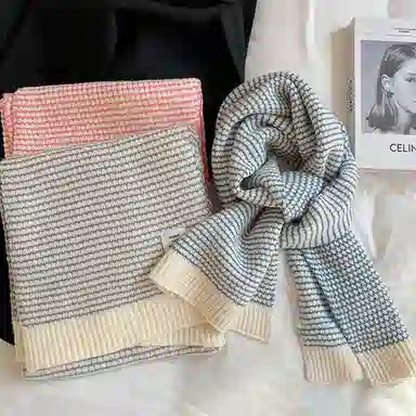 优幽兰 韩版百搭氛围感条纹时尚潮流高级感加厚保暖学生休闲简约显气质穿搭 仿羊绒 绒线围巾 女款