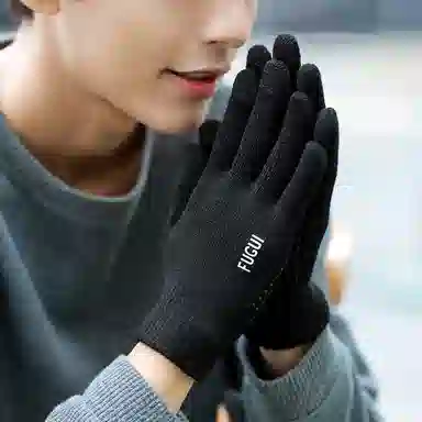 优幽兰 冬季摩托车防滑耐磨百搭潮流 绒线手套 男款
