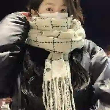 优幽兰 秋冬季百搭休闲时尚米色 设计感流苏针织加厚保暖护脖子防风防寒 外搭简约高级感 仿羊绒 绒线围巾 男女同款情侣款