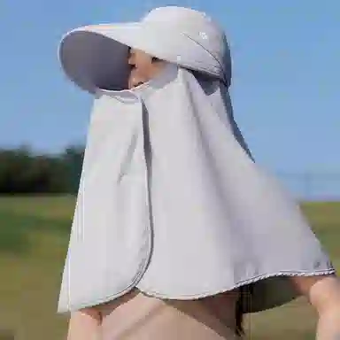 优幽兰 时尚百搭大帽檐遮阳帽小众设计感面罩护颈披肩一体夏季户外出行骑车防紫外线透气遮全脸太阳帽子 锦纶 防晒帽 女款