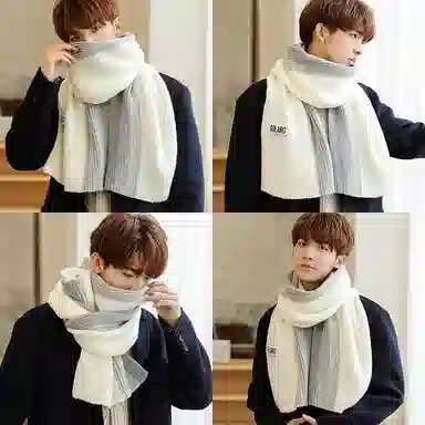 优幽兰 拼色 显脸小针织 加厚防风防寒保暖 蓬松小众穿搭 绒线围巾 男女同款情侣款