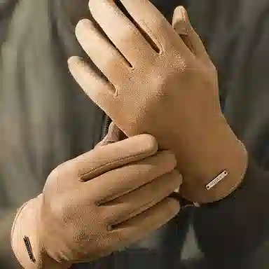 优幽兰 皮绒保暖分指 摩托车骑车加绒防滑耐磨露指可触屏 旅游防风防寒 百搭小众护手 健身手套 男款