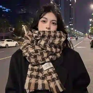 优幽兰 千鸟格针织加厚护脖子防风防寒保暖休闲 仿羊绒 绒线围巾 男女同款情侣款