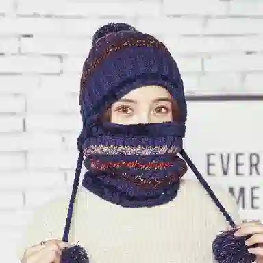 优幽兰 百搭时尚毛线帽围脖两件套韩版显脸小针织帽大头围东北加绒加厚冷帽防保暖包头帽护耳高级感穿搭 绒线帽 女款