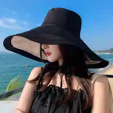 优幽兰 时尚百搭超大帽檐遮阳韩版潮流防紫外线海边度假骑车遮脸显脸小 棉 防晒帽 女款