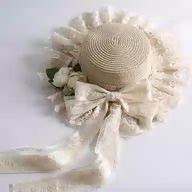 优幽兰 森系遮阳帽 时尚优雅蕾丝蝴蝶结 纤维素 防晒帽 女款