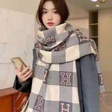 优幽兰 韩系美拉德格子加厚英伦风女百搭高级感秋冬季保暖拼色流苏围脖学生复古氛围感穿搭 聚酯纤维 绒线围巾 女款