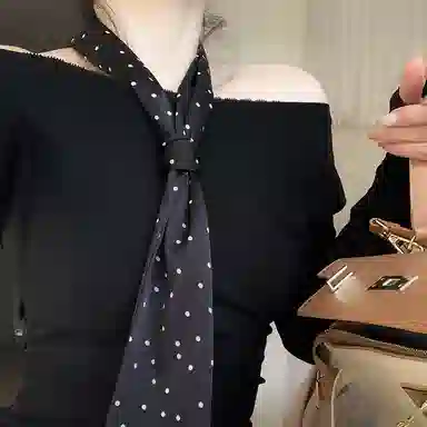 优幽兰 韩版法式复古黑白波点长条领巾时尚百搭高级感气质系脖长条飘带装饰颈脖丝带领巾多功能氛围感搭配 丝巾 女款