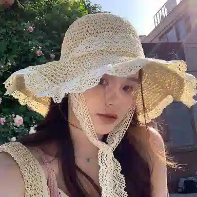 优幽兰 大头围防紫外线显脸小户外旅行小众设计感甜美大帽檐氛围感穿搭 草编 防晒帽 女款