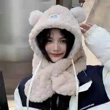 优幽兰 加绒加厚一体式防风防寒保暖护耳 斗篷帽 女款