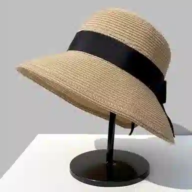 优幽兰 韩版简约沙滩百搭休闲可折叠夏海边度假轻奢高级感蝴蝶结大帽檐遮阳显脸小 草编 防晒帽 女款