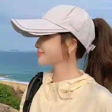 优幽兰 防紫外线休闲简约加大帽檐薄款伸缩户外运动透气速干可扎马尾 聚酯纤维 防晒帽 女款