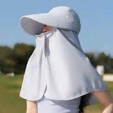 优幽兰 时尚百搭大帽檐遮阳帽小众设计感面罩护颈披肩一体夏季户外出行骑车防紫外线透气遮全脸太阳帽子 锦纶 防晒帽 女款