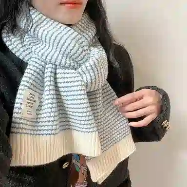 优幽兰 韩版百搭氛围感条纹时尚潮流高级感加厚保暖学生休闲简约显气质穿搭 仿羊绒 绒线围巾 女款