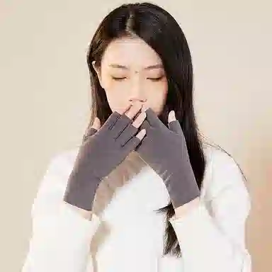 优幽兰 半指 半截漏指可触屏 加绒保暖 通勤开车办公 写字实用款 绒线手套 女款