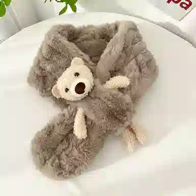 优幽兰 针织加厚护脖子防风防寒保暖搭配可爱小熊休闲高级感 围脖 女款