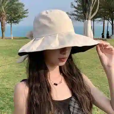 优幽兰 简约高级感显脸小遮阳夏天时尚出游通勤骑车防紫外线百搭户外大檐蝴蝶结太阳#好运 聚酯纤维 防晒帽 女款