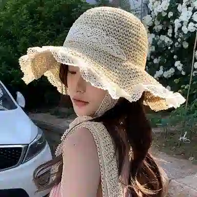 优幽兰 大头围防紫外线显脸小户外旅行小众设计感甜美大帽檐氛围感穿搭 草编 防晒帽 女款