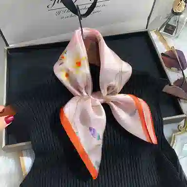 优幽兰 高颜值气质优雅小方巾小众设计感清新花卉高档通勤小领巾搭配衬衫职业装饰包包绑带发带多功能 桑蚕丝 丝巾 女款