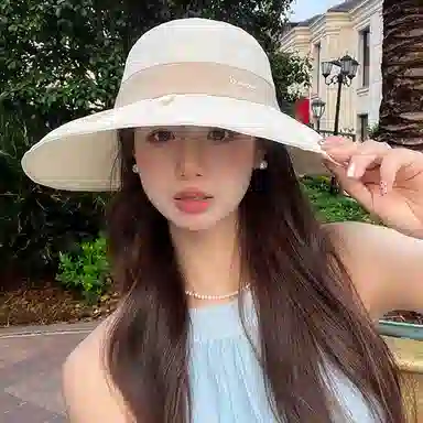 优幽兰 简约高级感显脸小夏季防紫外线遮脸渔夫时尚百搭大檐太阳户外出游骑车遮阳 聚酯纤维 防晒帽 女款