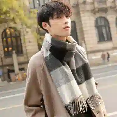 优幽兰 韩版 防风防寒 高级感 绒线围巾 男款