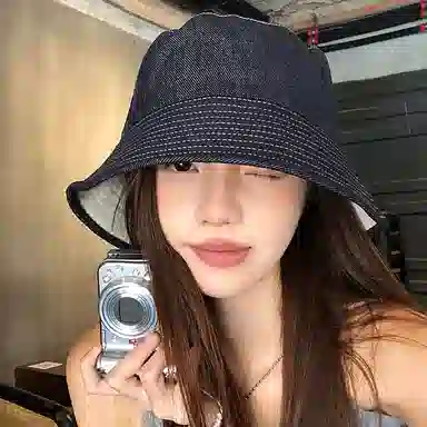 优幽兰 日系复古双面可戴牛仔防晒帽女简约高级感显脸小百搭水桶帽纯色休闲遮阳防紫外线盆帽潮 棉  渔夫帽 女款