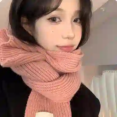 优幽兰 韩版百搭秋冬季保暖加厚粉色毛线针织短 时尚潮流纯色高级感甜美可爱穿搭 腈纶 绒线围巾 女款