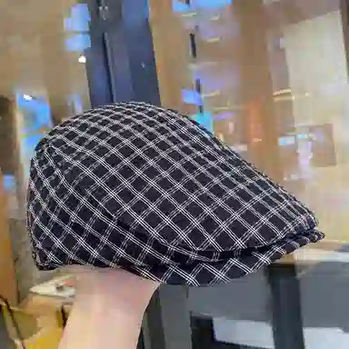 优幽兰 日系文艺小格子画家帽百搭休闲高级感时尚纯色蓓蕾帽出游搭配拍照韩 聚酯纤维 贝雷帽 女款