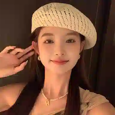 优幽兰 复古镂空透气百搭时尚薄款大头围显脸小围日系学院风 聚酯纤维 贝雷帽 女款