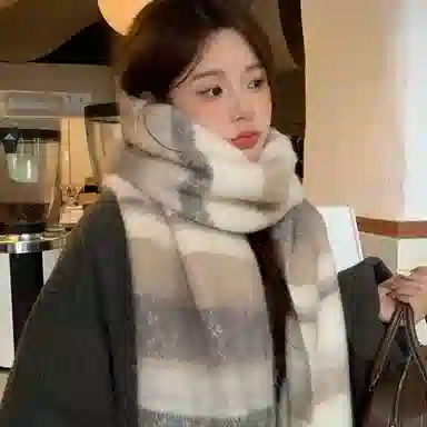 优幽兰 韩版高级感马海毛撞色流苏时尚百搭秋冬季加厚保暖美拉德氛围感学生休闲简约潮流穿搭 绒线围巾 女款