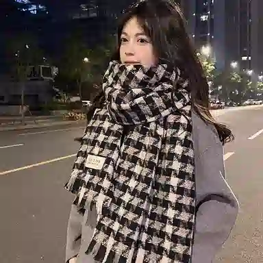 优幽兰 千鸟格针织加厚护脖子防风防寒保暖休闲 仿羊绒 绒线围巾 男女同款情侣款