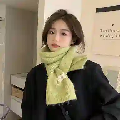 优幽兰 加厚护脖子仿羊绒防风防寒保暖休闲香草黄绿色 绒线围巾 女款