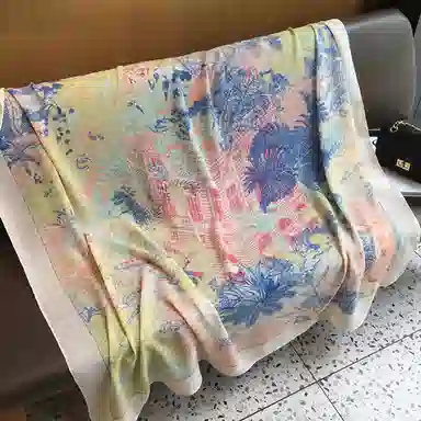 优幽兰 复古文艺百搭彩色亚麻两用丝巾大方巾时尚潮流个性设计感旅游拍照防晒遮阳棉麻围巾女空调房外搭 披肩 女款