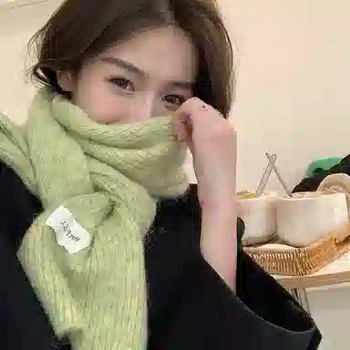 优幽兰 加厚护脖子仿羊绒防风防寒保暖休闲香草黄绿色 绒线围巾 女款