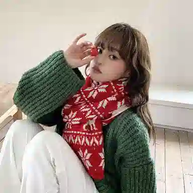 优幽兰 复古红色护脖子防风防寒保暖休闲小众氛围感 绒线围巾 女款