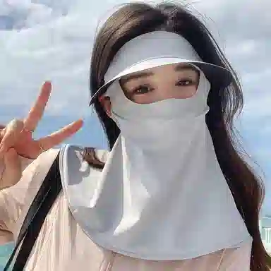 优幽兰 韩版百搭护眼角脸罩夏季防紫外线骑车遮阳帽子一体护颈薄款脸基尼户外出行必备 锦纶 防晒面罩 女款