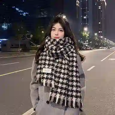 优幽兰 千鸟格针织加厚护脖子防风防寒保暖休闲 仿羊绒 绒线围巾 男女同款情侣款