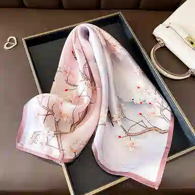 优幽兰 时尚百搭新中式高级感清新淡雅粉色真丝小方巾优雅气质四季通用小领巾护颈小围巾衬衫包包装饰多功能 丝巾 女款