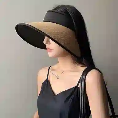 优幽兰 时尚百搭小众设计感草帽透气空顶帽女简约高级感大帽檐显脸小遮阳帽户外出行骑车防紫外太阳帽素颜遮脸 聚酯纤维 防晒帽 女款