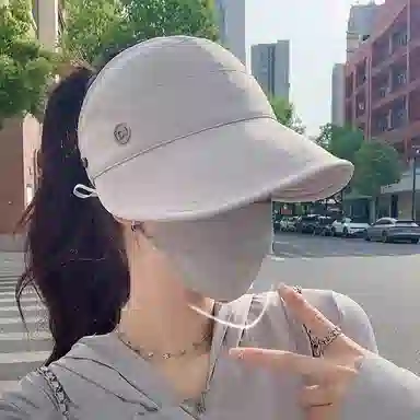 优幽兰 简约高级感大头围遮阳帽子夏季百搭时尚可挂口罩出游防紫外线舒适透气空顶帽可扎马尾太阳帽子小众 聚酯纤维 防晒帽 女款